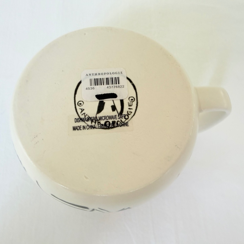 Anthropologie Retired Cat Person Mug Cream Excellent Black White CoralCeramic - Picture 7 of 8